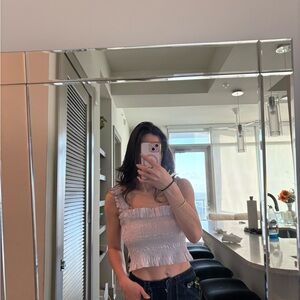 Rebecca Taylor Lavender Smocked Ruffle Strap Crop Top